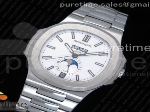 KM공장 파텍필립 노틸러스 5726 화이트 텍스처드 다이얼 브레이슬릿 Nautilus 5726 Complicated SS KMF Best Edition White Textured Dial on SS Bracelet A324 V2