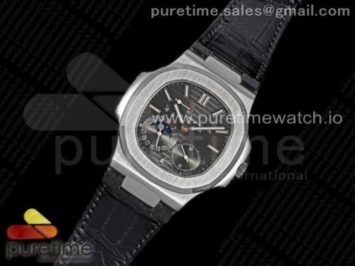 PF공장 파텍필립 노틸러스 5712 블랙다이얼 블랙가죽 _ Nautilus 5712 SS PF Best Edition Gray Dial on Black Leather Strap A23J