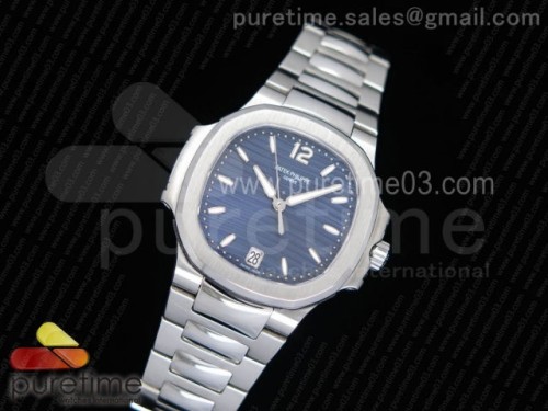 PF공장 파텍필립 노틸러스 점보 레이디스 7118 블루 텍스처드 다이얼 브레이슬릿Nautilus Jumbo Ladies 7118 PF 1_1 Best Edition Blue Textured Dial on SS Bracelet A324 Clone