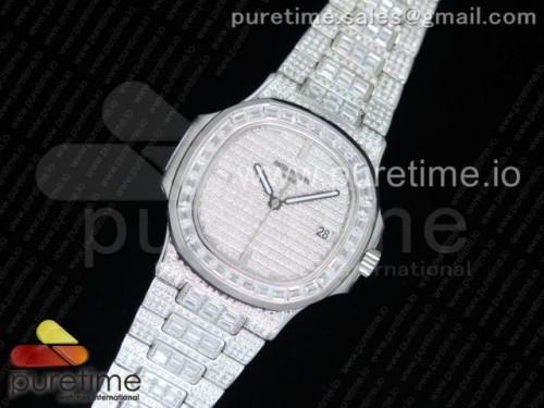 파텍필립 노틸러스 점보 5711 다이아몬드 다이얼 다이아몬드 베젤 브레이슬릿 Nautilus Jumbo 5711 SS Full Paved Diamonds Dial Case and Bracelet Square Diamonds Bezel A324