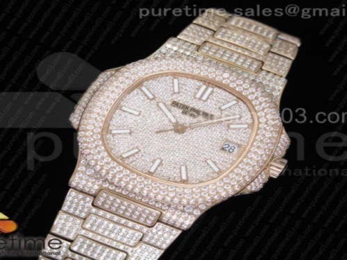 파텍필립 노틸러스 점보 로즈골드 풀 다이아몬드 다이얼 브레이슬릿 Nautilus Jumbo 5711 RG Full Paved Diamonds Dial Case and Bracelet A324