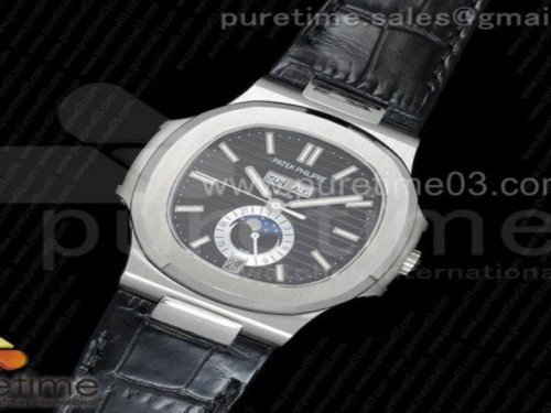 파텍필립 노틸러스 컴플리 블랙 텍스처드 다이얼 블랙 러버 스트랩 Nautilus 5726 Complicated SS Black Textured Dial on Black Leather Strap A324