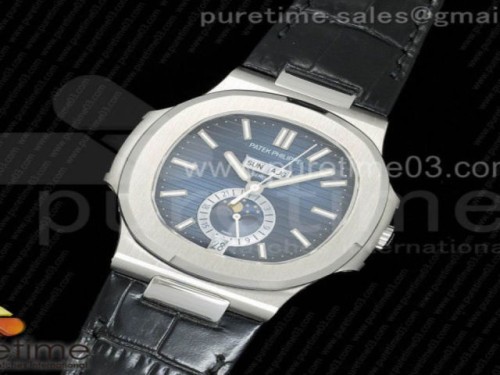 파텍필립 노틸러스 컴플리 블루 텍스처드 다이얼 블랙 러버 스트랩Nautilus 5726 Complicated SS Blue Textured Dial on Black Leather Strap A324