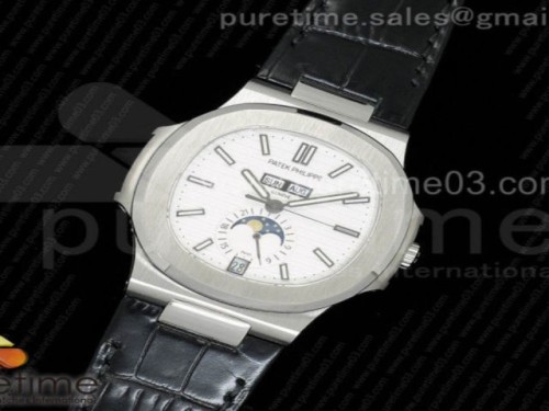 파텍필립 노틸러스 컴플리 화이트 텍스처드 다이얼 블랙 러버 스트랩Nautilus 5726 Complicated SS White Textured Dial on Black Leather Strap A324