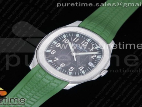 PF공장 파텍필립 아쿠아넛 그레이 텍스처드 그린 러버 스트랩 Aquanaut 5167 SS PF 1_1 Best Edition Gray Textured Dial on Green Rubber Strap A324 Clone