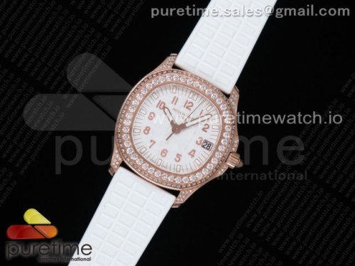 PP공장 파텍필립 5068 아쿠아넛 로즈골드 화이트다이얼 풀다이아 러버 다이아베젤 _ Aquanaut 5068 RG Full Paved Diamonds PPF 11 Best Edition White Textured Dial on White Rubber Strap 324CS