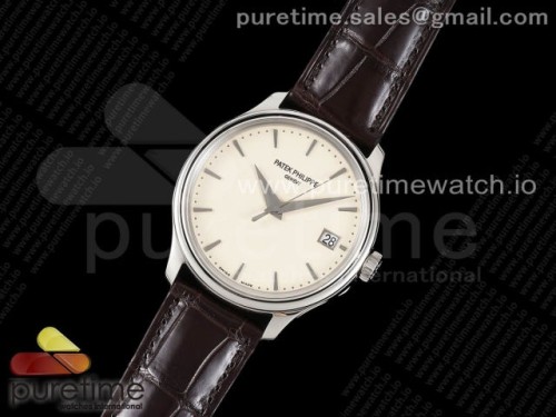 3K공장 V2 파텍필립 칼라트라바 5227 아이보리 가죽 스트랩 _ Calatrava 5227 SS 3KF 11 Best Edition White Dial on Brown Leather Strap A324 Super Clone V2
