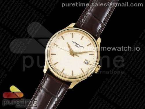3K공장 V2 파텍필립 칼라트라바 5227 아이보리 옐로우골드 가죽 스트랩 _ Calatrava 5227R SS 3KF 11 Best Edition White Dial on Brown Leather Strap A324 Super Clone V2