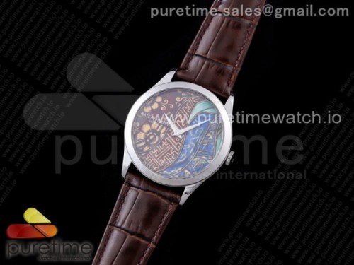 FL공장 파텍필립 칼라트라바 브라운블루 에나멜다이얼 가죽 스타일1 _ Calatrava SS FLF Best Edition Brown Dial Style 1 on Brown Leather Strap A240 (Micro Rotor)