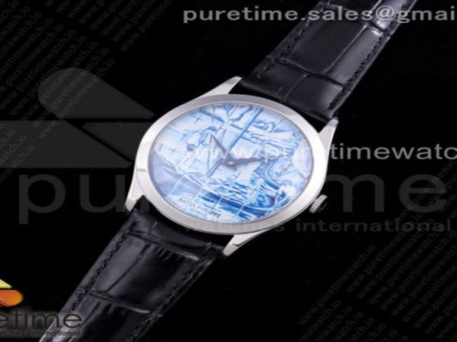 FL공장 파텍필립 칼라트라바 아술레이호스 에나멜다이얼 스타일1 가죽 _ Calatrava SS FLF Best Edition Blue Dial Style 1 on Black Leather Strap A240 (Micro Rotor)