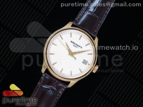 ZF공장 파텍필립 칼라트라바 옐로우골드 아이보리다이얼 가죽 _ Calatrava 5227J YG ZF 11 Best Edition White Dial on Brown Leather Strap A324CS