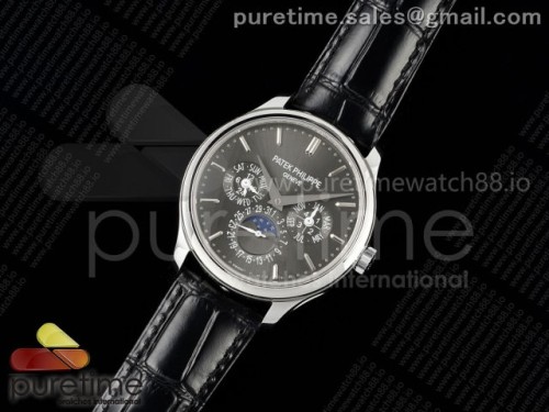 3K공장 파텍필립 퍼페추얼 캘린더 5140 그레이 바인덱스 Perpetual Calendar 5140 SS 3KF Best Edition Gray Dial on Black Leather Strap A240