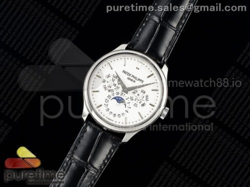 3K공장 파텍필립 퍼페추얼 캘린더 5140 화이트 바인덱스 Perpetual Calendar 5140 SS 3KF Best Edition White Dial on Black Leather Strap A240