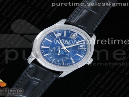 KM공장 파텍필립 컴플리케이션즈 문페이스 블루 다이얼 블랙 레더 스트랩 Complications Series Moonphase SS KMF Blue Dial on Black Leather Strap Cal.324