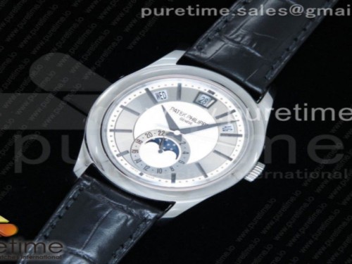 KM공장 파텍필립 컴플리케이션즈 문페이스 화이트 다이얼 블랙 레더 스트랩 Complications Series Moonphase SS KMF White Dial on Black Leather Strap Cal.324