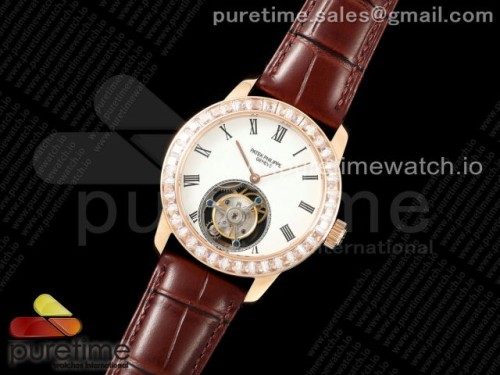 RMS공장 파텍필립 투어빌론PP Tourbillon RG Diamonds Bezel RMSF Edition White Dial on Brown Leather Strap