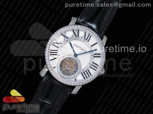 BL공장 까르띠에 로통드 투어빌론 Rotonde Flying Tourbillon SS BLF Best Edition White Dial Diamonds Bezel on Black Leather Strap V2