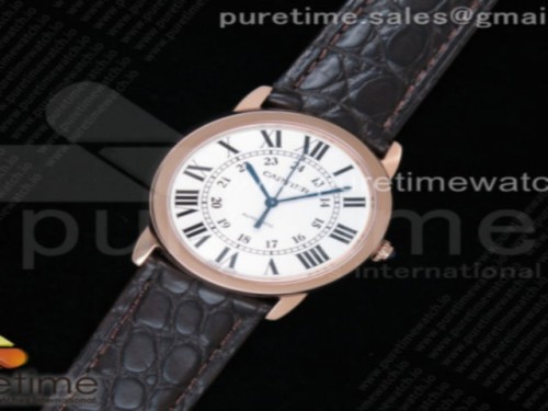 TW공장 까르띠에 롱드솔로 36MM 로즈골드 화이트다이얼 가죽 _ Ronde Solo De Cartier 36mm RG TWF Best Edition White Dial on Brown Leather Strap ETA2671