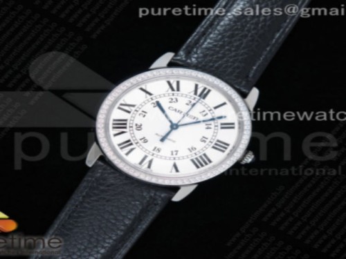 TW공장 까르띠에 롱드솔로 36MM 스틸 화이트다이얼 다이아베젤 가죽 _ Ronde Solo De Cartier 36mm SS TWF Best Edition White Dial Diamonds Bezel on Black Leather Strap ETA2671