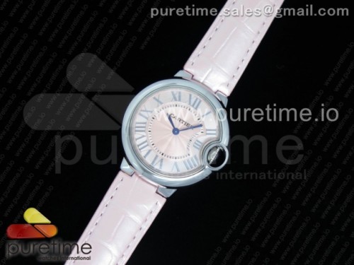 AF공장 까르띠에 발롱블루 33MM _ 가죽 Ballon Bleu 33mm SS AF 1_1 Best Edition White Textured Dial on Pink Crocodile Strap Jap Quartz