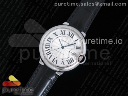 AF공장 까르띠에 발롱블루 42MM _ 가죽 Ballon Bleu 42mm SS AF 1_1 Best Edition White Texture Dial on Black Crocodile Strap A2892