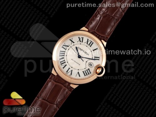 AF공장 발롱블루 42MM 로즈골드 화이트다이얼 가죽 오토매틱 _ Ballon Bleu 42mm RG AF 11 Best Edition White Textured Dial on Brown Leather Strap A2824