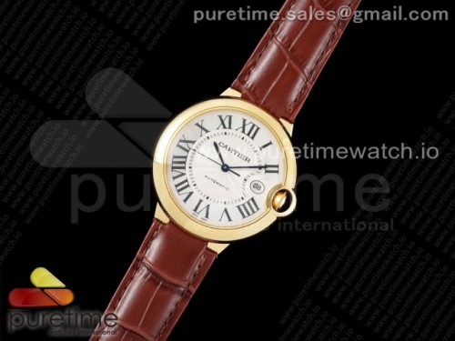 AF공장 발롱블루 42MM 옐로우골드 화이트다이얼 가죽 _ Ballon Bleu 42mm YG AF 11 Best Edition White Textured Dial on Brown Leather Strap A2824
