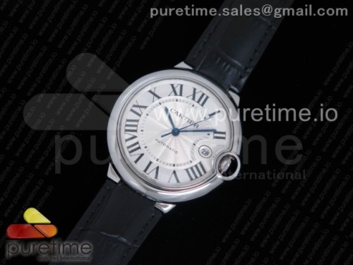 JF공장 까르띠에 발롱블루 드 42MM 화이트 텍스처드 다이얼 Ballon Bleu 42mm SS JF 1_1 Best Edition White Textured Dial on Black Leather Strap MIYOTA 9015