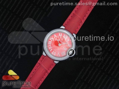 V6공장 까르띠에 발롱블루 28MM 레드다이얼 _ 가죽 Ballon Bleu 28mm SS V6F 1_1 Best Edition Red Dial on Red Leather Strap Ronda Quartz