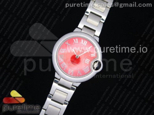 V6공장 까르띠에 발롱블루 33MM 레드다이얼 _ 브슬 Ballon Bleu 33mm SS V6F 1_1 Best Edition Red Dial on SS Bracelet Ronda Quartz