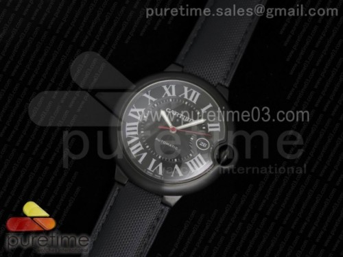 V6공장 까르띠에 발롱블루 42MM DLC 올블랙 V2 _ 가죽 Ballon Bleu 42mm DLC All Black V6F 1_1 Best Edition Black Textured Dial on Black Leather Strap A1847 MC V2