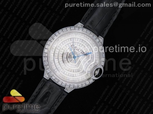 까르띠에 발롱블루 42MM 풀다이아몬드 _ 더블 사이드 악어가죽 Ballon Bleu 42mm SS Diamonds Bezel Diamonds Dial on Double Side Crocodile Strap MIYOTA 9015