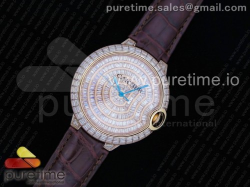 까르띠에 발롱블루 42MM 풀다이아몬드 로즈골드 _ 더블 사이드 악어가죽 Ballon Bleu 42mm RG Diamonds Bezel Diamonds Dial on Double Side Crocodile Strap MIYOTA 9015