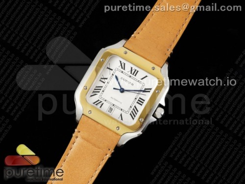 3K공장 까르띠에 산토스 드 화이트다이얼 옐로우골드 콤비 40MM 가죽 라지 _ Santos de Cartier 40mm 3KF 11 Best Edition White Dial YG Bezel on Brown Leather Strap MIYOTA 9015