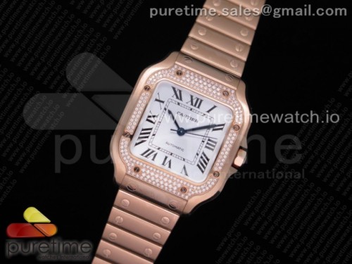 BV공장 까르띠에 산토스 2018 미디움 로즈골드 화이트다이얼 스마트링크 브슬 _ Santos de Cartier 35mm RG Diamonds Bezel BVF 11 Best Edition White Dial on RG SmartLinks Bracelet MIYOTA 9015 V2