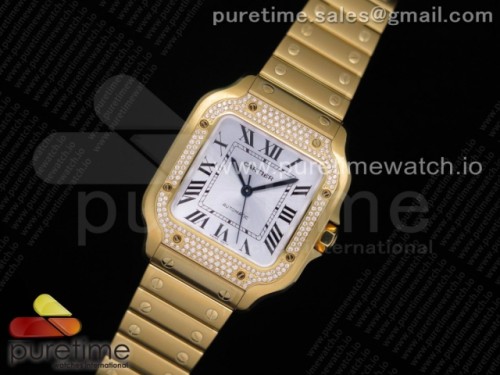 BV공장 까르띠에 산토스 2018 미디움 옐로우골드 화이트다이얼 스마트링크 브슬 _ Santos de Cartier 35mm YG Diamonds Bezel BVF 11 Best Edition White Dial on YG SmartLinks Bracelet MIYOTA 9015 V2