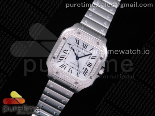 BV공장 까르띠에 산토스 2018 미디움 화이트다이얼 스마트링크 브슬 _ Santos de Cartier 35mm SS Diamonds Bezel BVF 11 Best Edition White Dial on SS SmartLinks Bracelet MIYOTA 9015 V2