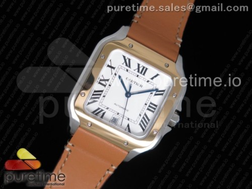KOR공장 까르띠에 산토스 드 라지 Santos de Cartier Large 2018 KOR 1_1 Best Edition YG Bezel White Dial on Brown Leather Strap MIYOTA 9015