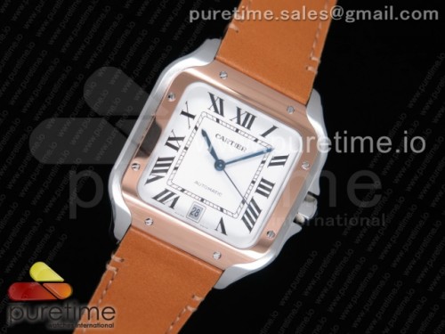 V6공장 까르띠에 산토스 드 까르띠에 라지 2018 화이트다이얼 로즈골드 베젤 가죽 45mm _ Santos de Cartier 40mm 2018 V6F 11 Best Edition White Dial RG Bezel on Light Brown Leather Strap MIYOTA 9015