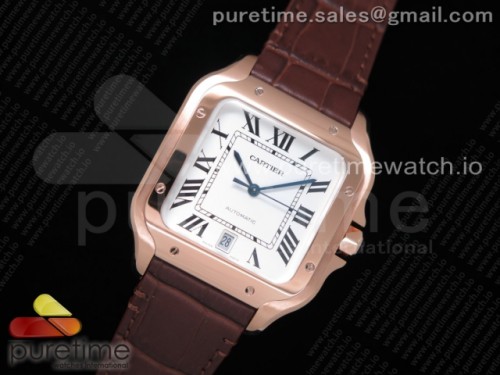 V6공장 까르띠에 산토스 라지 로골 화이트다이얼 가죽 _ Santos de Cartier 40mm RG V6F 11 Best Edition White Dial on Brown Leather Strap MIYOTA 9015
