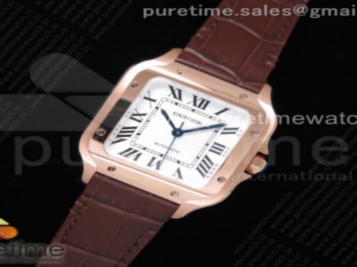 V6공장 까르띠에 산토스 미디움 로골 화이트다이얼 가죽 _ Santos de Cartier 35mm RG V6F 11 Best Edition White Dial on Brown Leather Strap MIYOTA 9015