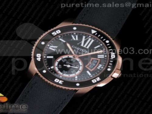 TF공장 까르띠에 칼리브 드 블랙 로즈골드 _ 나일론스트랩 Calibre De Cartier Diver Black RG TF 1_1 Best Edition on Black Nylon Strap A23J