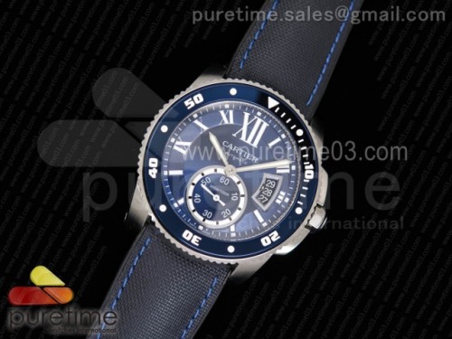 TF공장 까르띠에 칼리브 드 블루 _ 나일론 스트랩 Calibre De Cartier Diver Blue SS TF 1_1 Best Edition on Blue Nylon Strap A23J