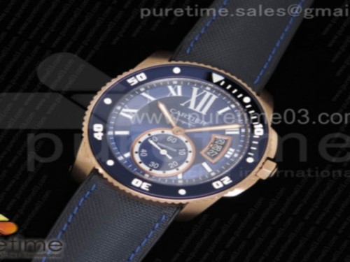 TF공장 까르띠에 칼리브 드 블루 로즈골드 _ 나일론 스트랩 Calibre De Cartier Diver Blue RG TF 1_1 Best Edition on Blue Nylon Strap A23J