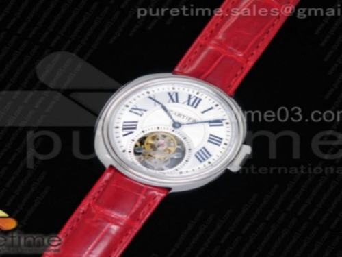 까르띠에 클레 드 뚜르비옹 35MM 화이트 텍스트다이얼 _ 레드 악어 스트랩 Cle de Cartier Tourbillon SS 35mm White Textured Dial on Red Croco Strap
