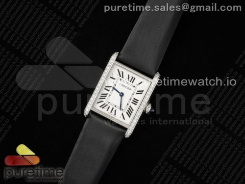 AF공장 까르띠에 탱크머스트 25.5미리 라지사이즈 다이아베젤 Tank Must SS 25.5mm AF 11 Best Edition White Dial Diamonds Bezel on Black Fabric Strap Ronda Quartz