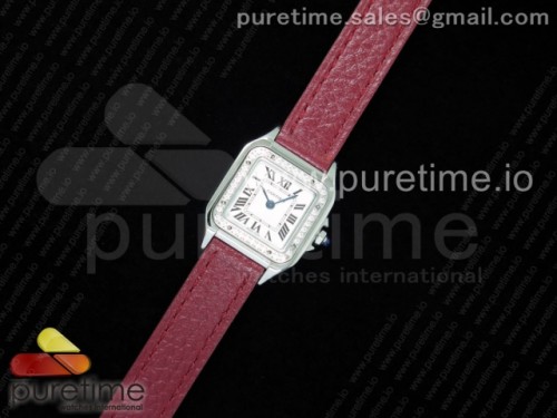 K11공장 까르띠에 팬더 레이디즈 22mm 가죽 다이아베젤 _ Santos Ladies SS 22mm K11F Best Edition White Dial Diamonds Bezel on Red Leather Strap Ronda Quartz