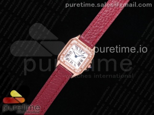 K11공장 까르띠에 팬더 레이디즈 22mm 가죽 다이아베젤 로즈골드 _ Santos Ladies RG 22mm K11F Best Edition White Dial Diamonds Bezel on Red Leather Strap Ronda Quartz