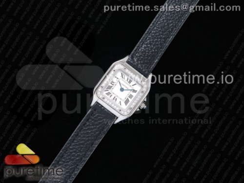 K11공장 까르띠에 팬더 레이디즈 22mm 블랙가죽 다이아베젤 _ Santos Ladies SS 22mm K11F Best Edition White Dial Diamonds Bezel on Black Leather Strap Ronda Quartz