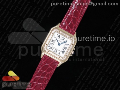 K11공장 까르띠에 팬더 레이디즈 27MM 스틸 다이아베젤 화이트다이얼 레드 악어스트랩 _ Panthère Secrete Ladies 27mm RG K11 11 Best Edition White Dial Diamonds Bezel on Red Croco Strap Ronda Quartz